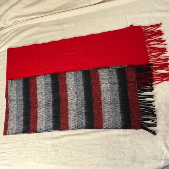 Enzo Mantovani 100% Cashmere Scarves Red /Black/Gray  Soft Luxurious Warm Fringe - Picture 8 of 14